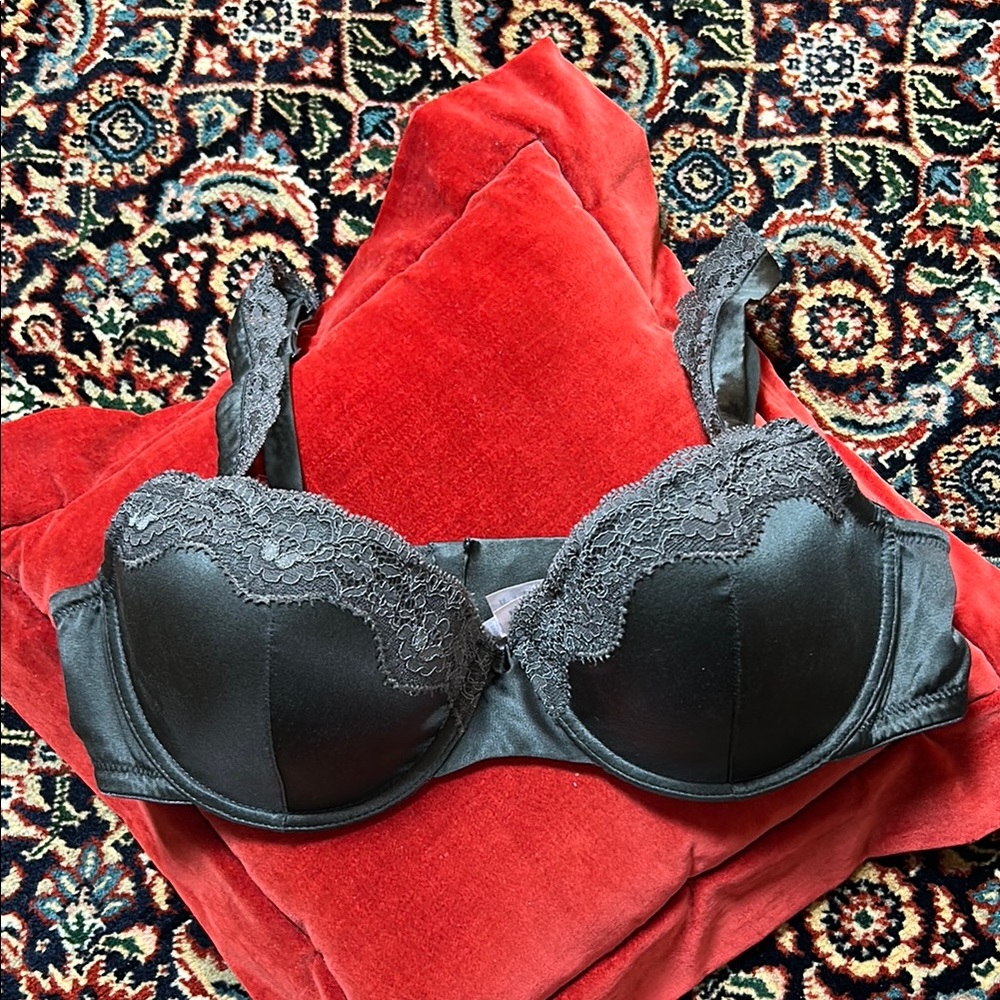 Stella McCartney NWOT silk and lace dark green bra 36C